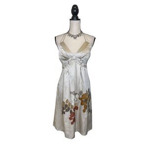 Y2K OC by OC Champagne Beaded Halter Midi Floral Dress Size 12